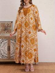 Plus Size Boho Abaya Dress Women's Plus Scarf Print Kaftan Dress