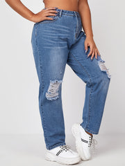 High Rise Ripped Straight Leg Jeans Women's Plus