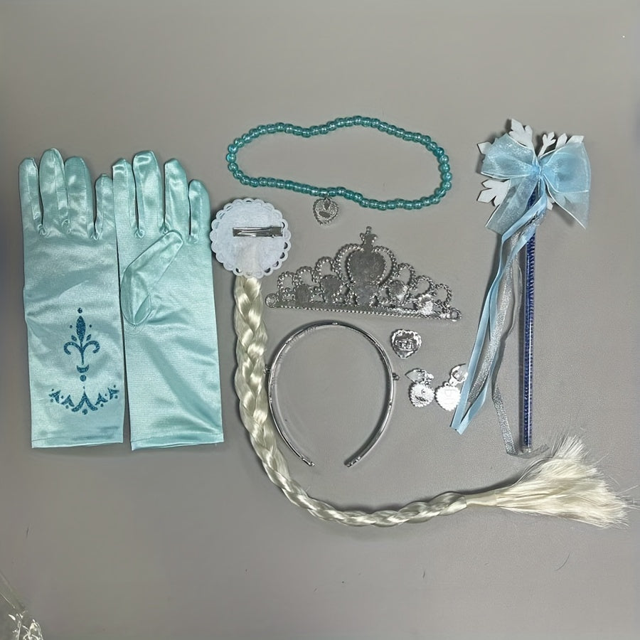 Festive Princess Snowflake Jewelry Set Necklace Bracelet Crown Wand