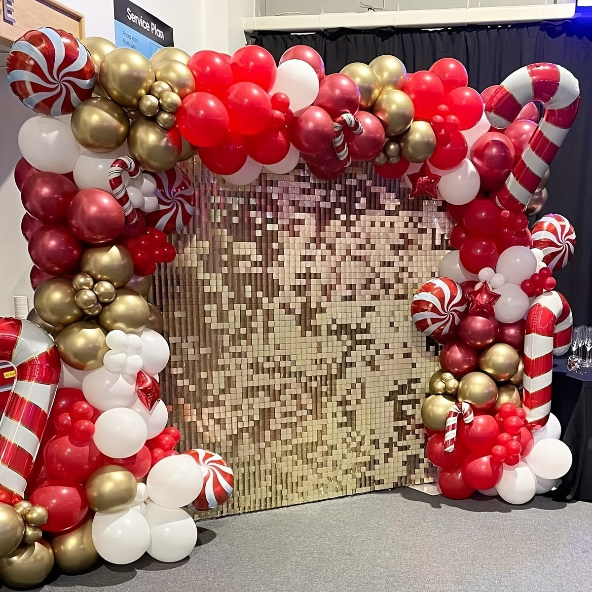 142pcs Christmas Balloon Arch Garland Kit - Red Golden Candy Cane Balloons
