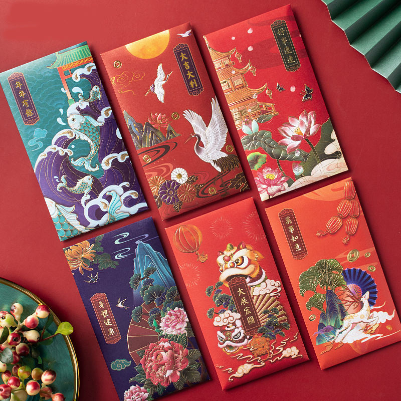 6pcs Chinese Red Envelopes for Spring Gifting & Decoration