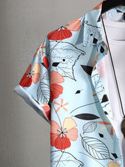 Men's Floral & Leaf Print Camp Collar Bowling Shirt