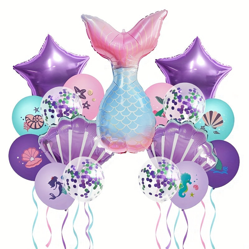 Mermaid Birthday Party Decorations: Happy Birthday Flag, Balloons, Ocean Theme