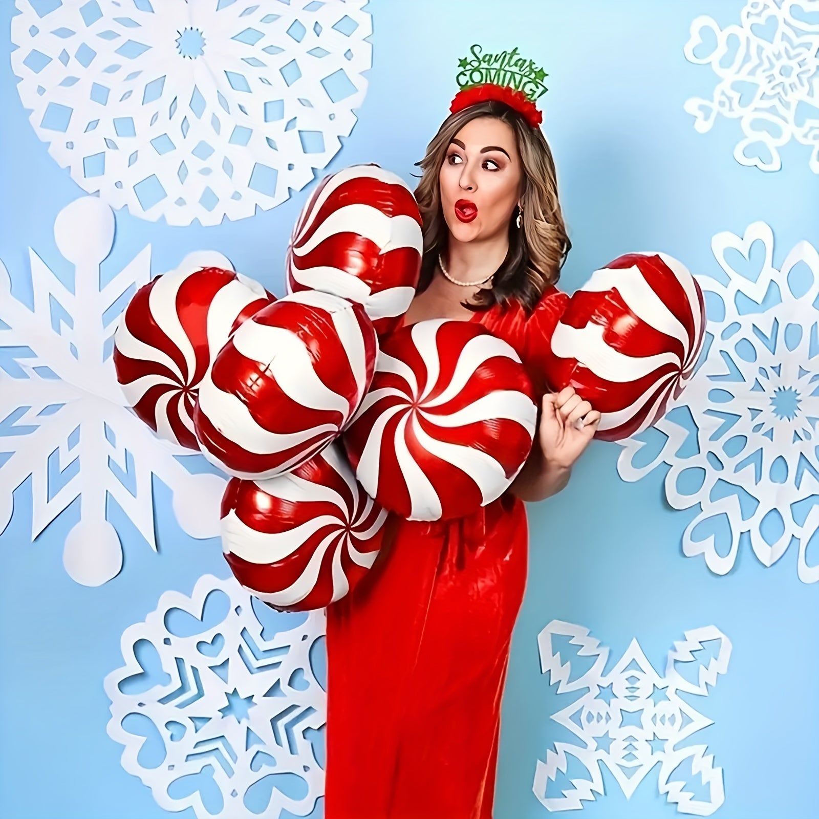Red Green Windmill Candy Star Balloons - Christmas Party Decorations