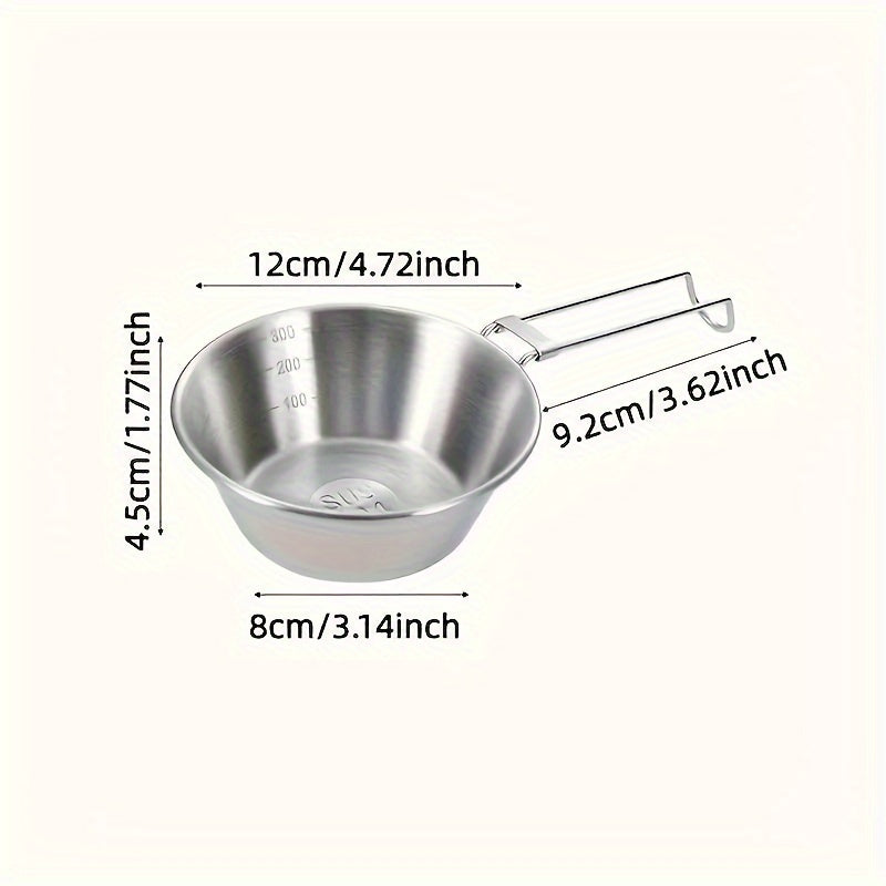 4pcs Stainless Steel Bowls Folding Handle Camping Hiking Picnic Tableware