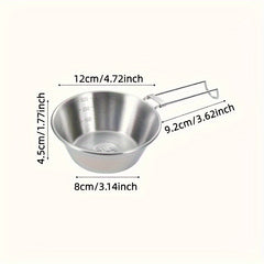4pcs Stainless Steel Bowls Folding Handle Camping Hiking Picnic Tableware