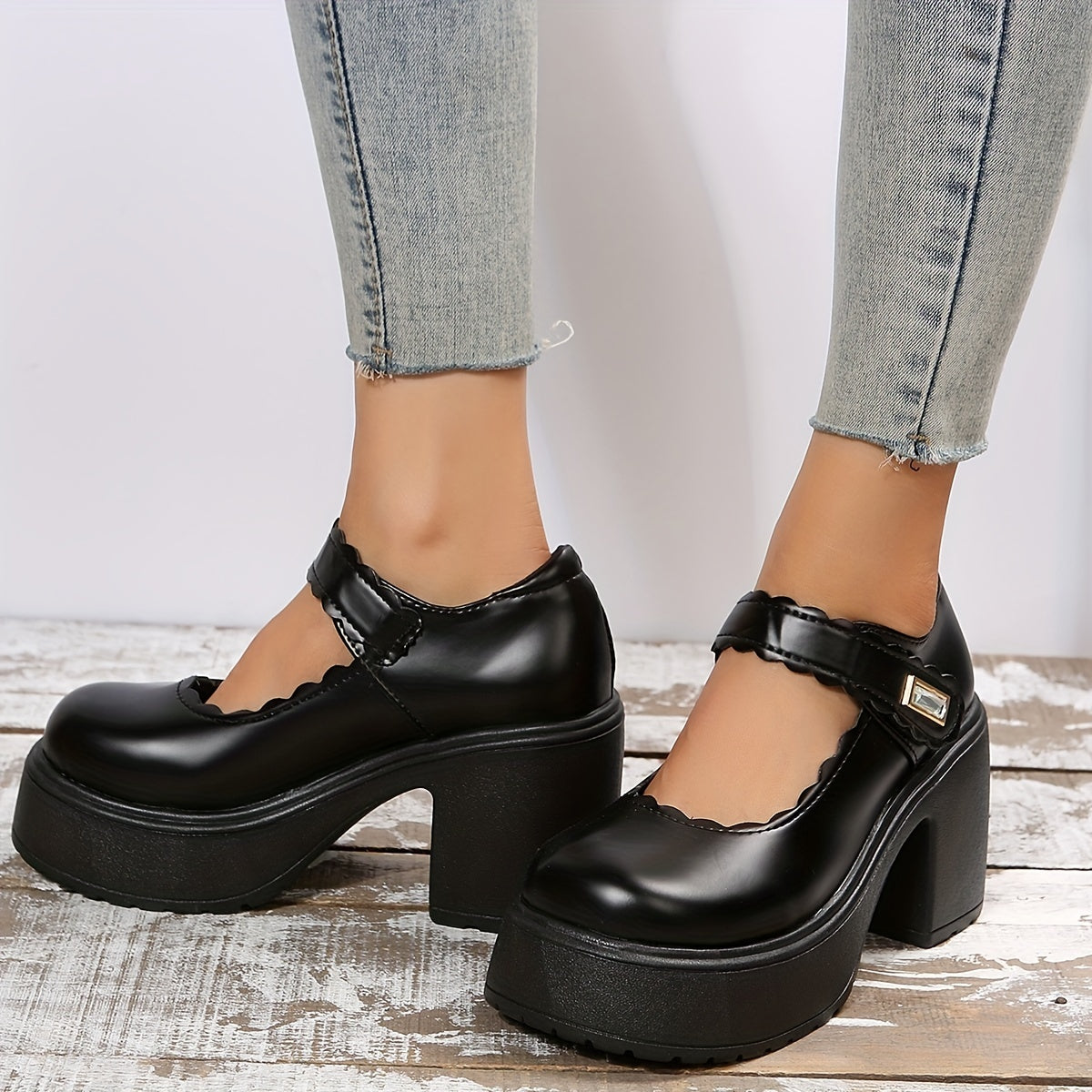 Platform High Heels Round Toe Chunky Heel Mary Jane Lolita Shoes