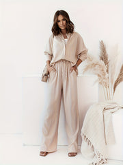 Solid Blouse & Drawstring Pants Two Piece