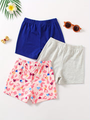 3pcs Girls' Bows Waist Casual Shorts Set For Sports Leisure