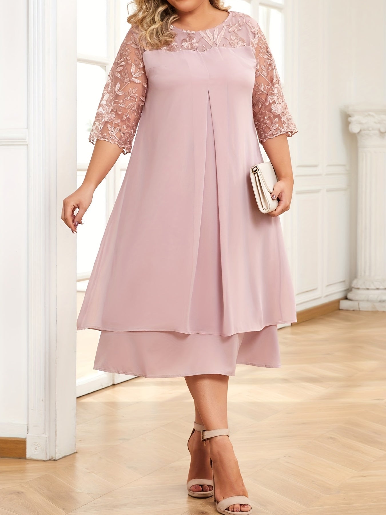 Mesh Floral Flocked Layered Wedding Dress