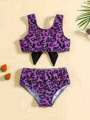 2pcs Leopard Print Top & Shorts Bikini Tankini Swimsuit Set