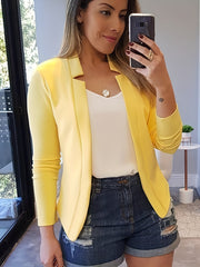 Solid Open Front Blazer Long Sleeve Work Office Outerwear Women's Clothing