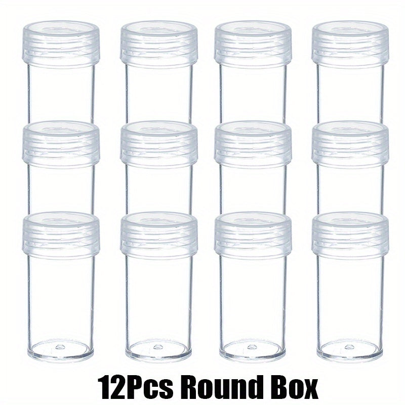 12pcs Clear Round Storage Bottles for DIY Craft and Jewelry