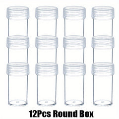 12pcs Clear Round Storage Bottles for DIY Craft and Jewelry