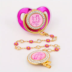 Pink Baby Pacifier with Chain Clip for Girls