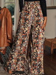 Colorblock Floral Print Wide Leg Trousers