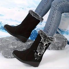 Women's Plush Lined Snow Boots with Buckle Decor
