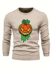 Jack O Lantern Slim Warm Sweater Men's Retro Style Crew Neck Pullover