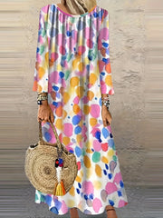Print Long Sleeve Round Neck Dress