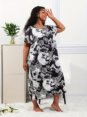 Floral & Skull Print Short Sleeve Tee Nightdress