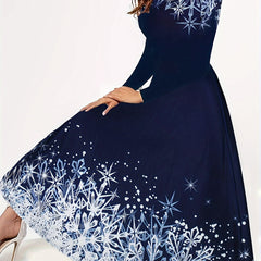 Women's Plus Snowflake Print Long Sleeve Maxi Dress