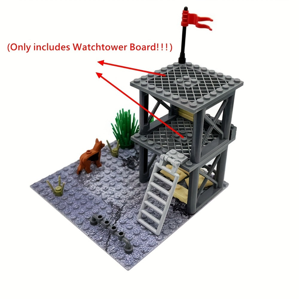Building Block Set Watchtower Base & Ceiling Wall Fence for Youngsters