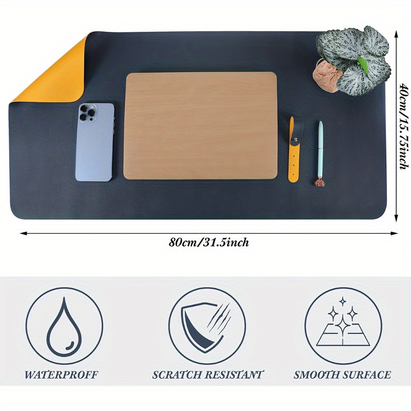 3pcs Dual Sided Faux Leather Desk Pad Non Slip Mat for Office Table