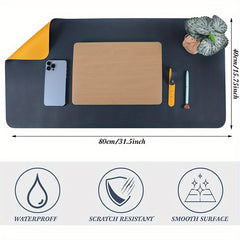 3pcs Dual Sided Faux Leather Desk Pad Non Slip Mat for Office Table