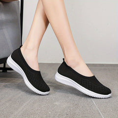 Women's Knit Walking Shoes Breathable Slip On Casual Flat Shoes
