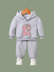 Girls Cartoon Hooded Sweatshirt & Sweatpants Set