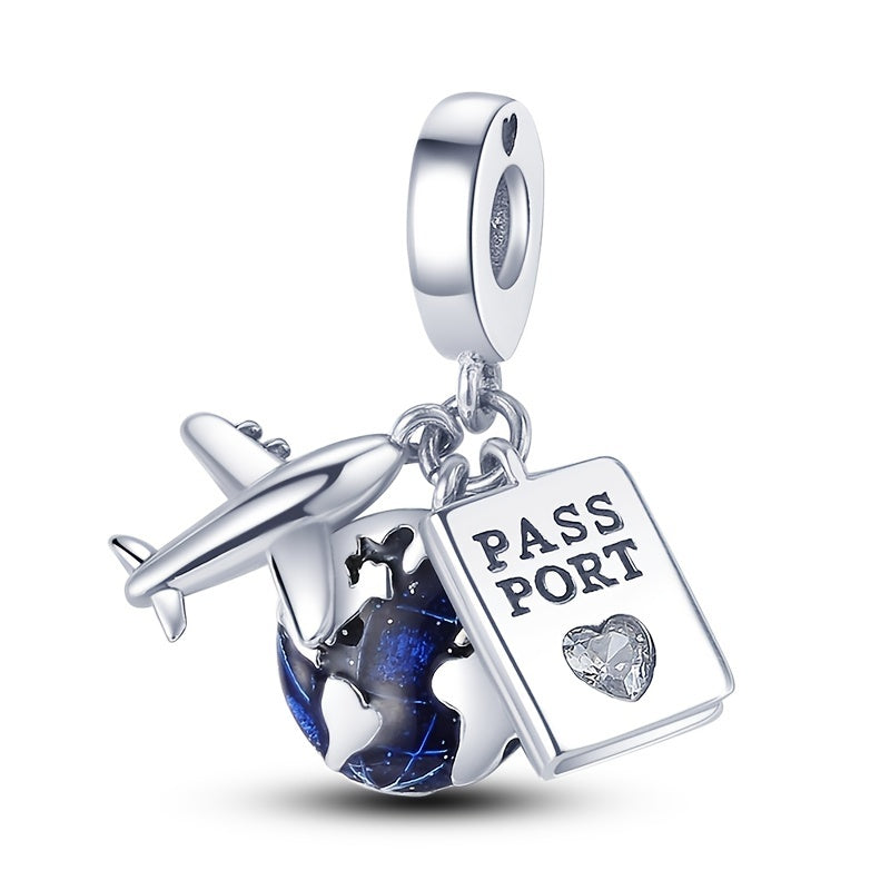 Travel Airplane Passport Earth Bead Dangle Charm Jewelry Beads