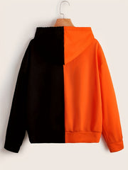 Colorblock Graphic Print Hoodie Long Sleeve Drawstring Sweatshirt
