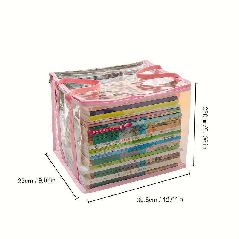 Pink Foldable Clear Storage Box w/ Handles&Lids Durable Large Storage Box