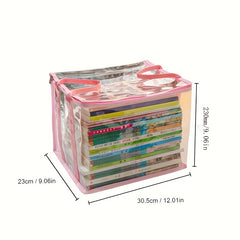 Pink Foldable Clear Storage Box w/ Handles&Lids Durable Large Storage Box