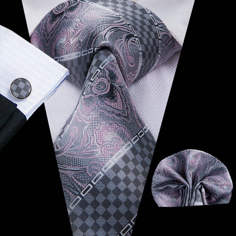 Paisley Silk Tie Set Jacquard Woven Necktie Hanky Cufflinks