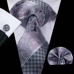 Paisley Silk Tie Set Jacquard Woven Necktie Hanky Cufflinks