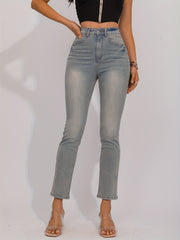 Punk Star Embroidery Skinny Jeans Raw Seam Detail High Rise Stretchy Denim Pants