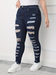 Women's Plus Button Fly Distressed High Skinny Jeans