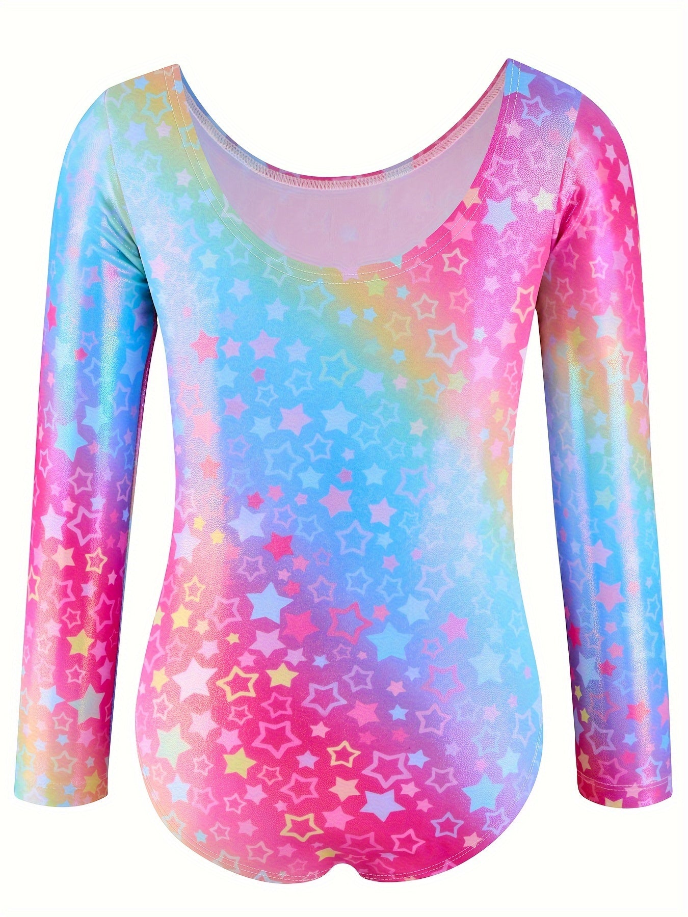 Girls Star Graphic Long Sleeve Gymnastics Leotard