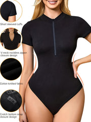 Short Sleeve Shaping Bodysuit Tummy Control Slimmer Zip Up Body Shaper