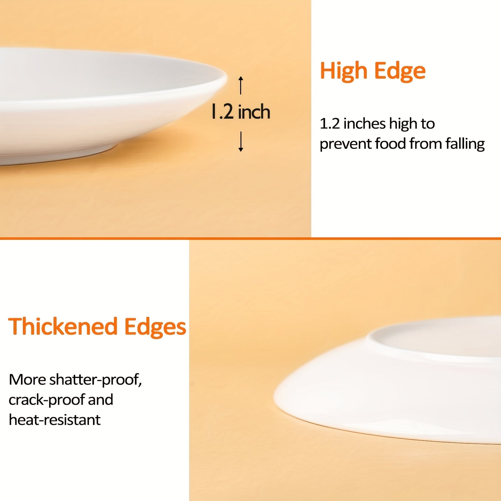 4 PCS 25 Dinner Plates Set Porcelain Scratch Resistant