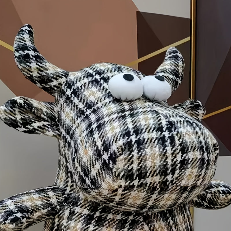 Cartoon Cow Plush Doll Soft Stuffed Animal & Plaid Gift for Christmas Halloween