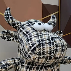 Cartoon Cow Plush Doll Soft Stuffed Animal & Plaid Gift for Christmas Halloween
