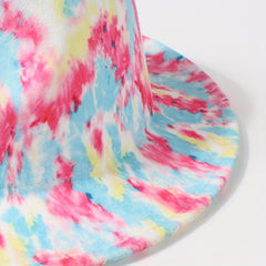 Pink Tie Dye Fedora Cap Stylish Wide Brim Jazz Hat Lightweight Felt Hat