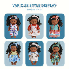 6pcs African Girl Doll Set with Clothes and Curly Hair for Children 3-8