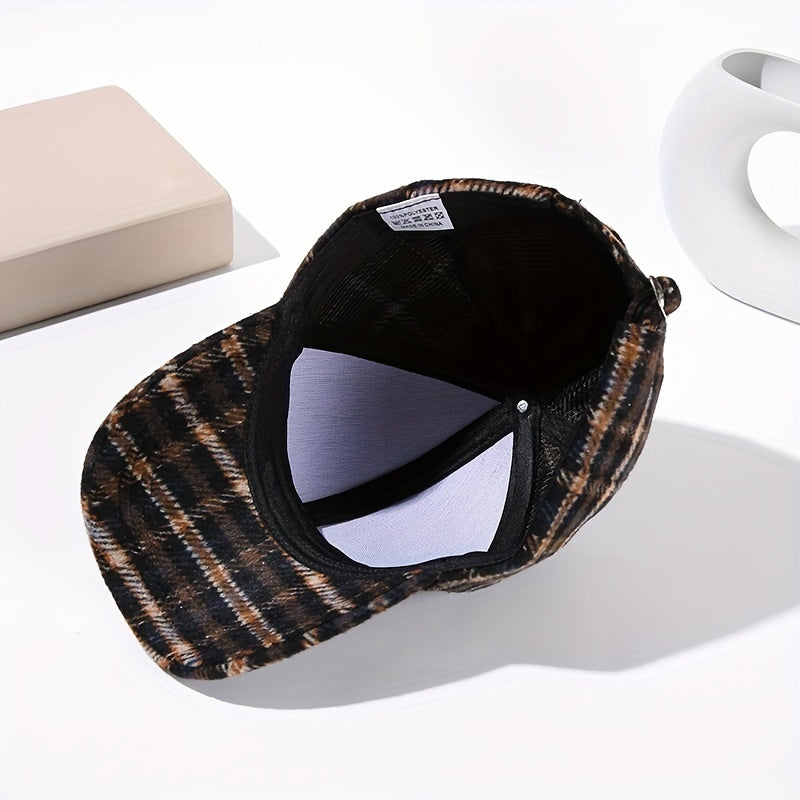 Vintage Plaid Warm Baseball Cap Classic British Style Adjustable Sun Hats