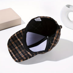 Vintage Plaid Warm Baseball Cap Classic British Style Adjustable Sun Hats