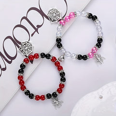 Halloween Magnetic Spider Web Pendant Bracelets Set