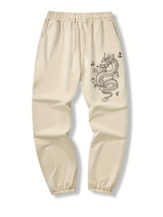 Dragon Print Drawstring Sweatpants Loose Fit Pants Men's Casual Joggers
