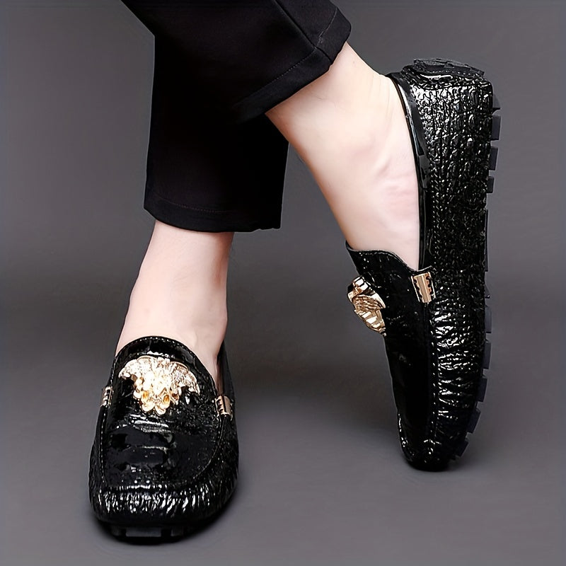 Men's Croc Print Slip On Loafers Metallic Decor Anti-skid Sole Shoes